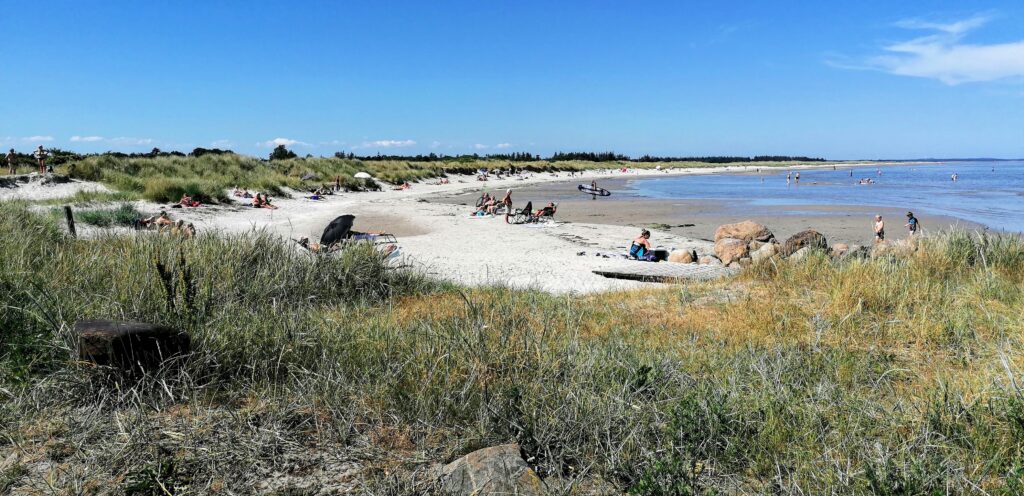 Den hvide sandstrand ses fra Hou Mole 41