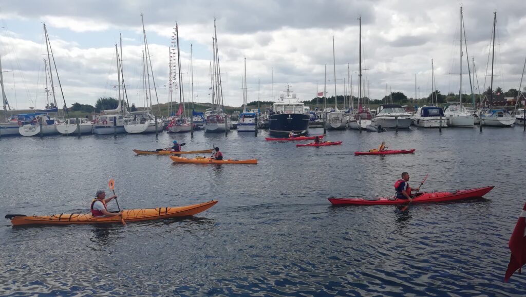 6 kajakker sejler rundt i Hou Havn