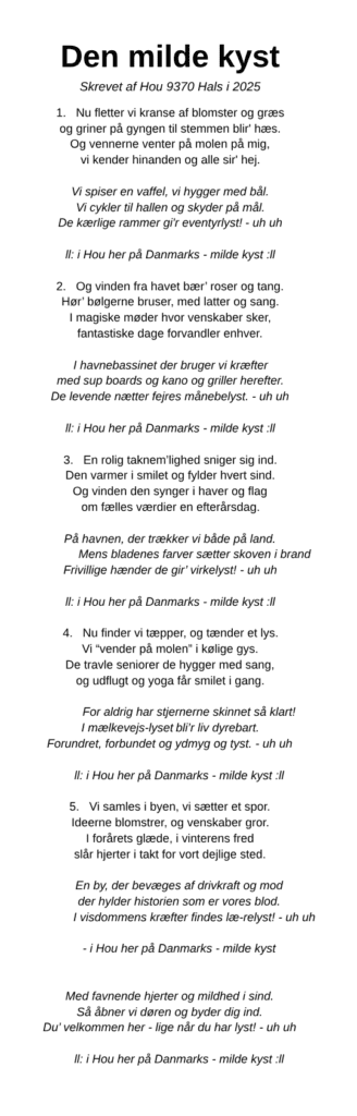 Den milde kyst med teksten fra Hou-sangen
