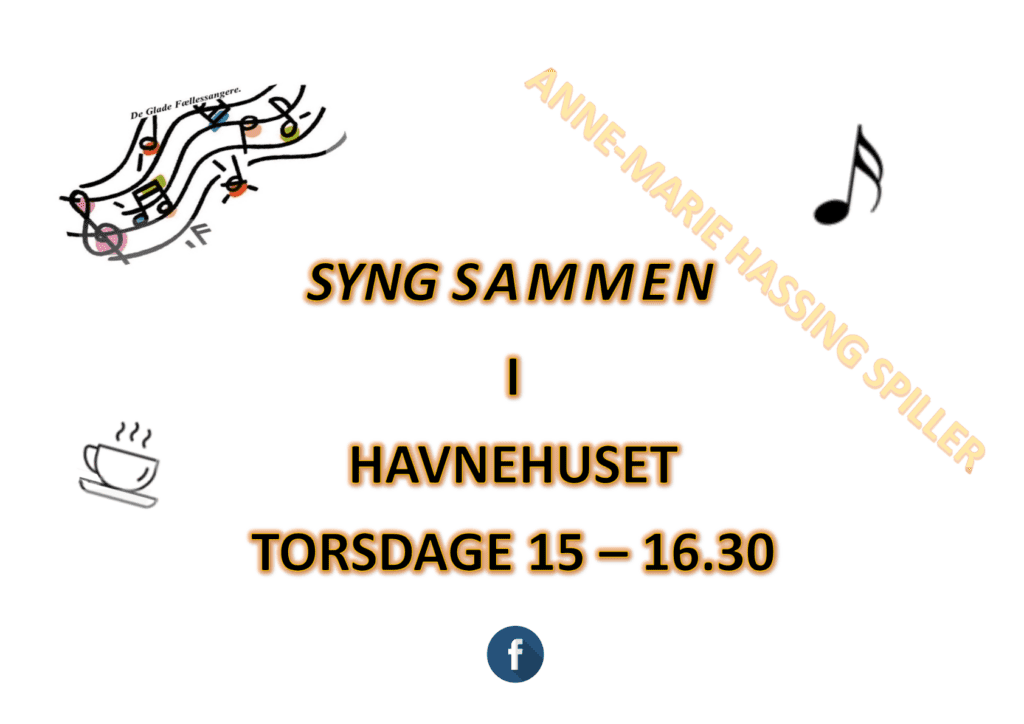 De Glade Fællesssangere´s logo med tekst om syng sammen hver torsdag mellem klokken 15 og 16:30